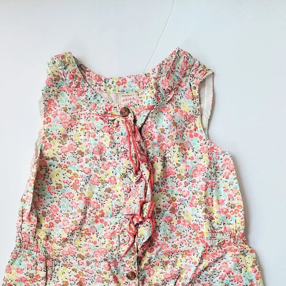 Old Navy Ruffle Front Button Down Sleeveless Dress Girls Size 4T Pink Floral